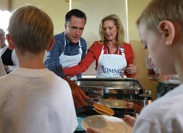 Romney serving pancakes